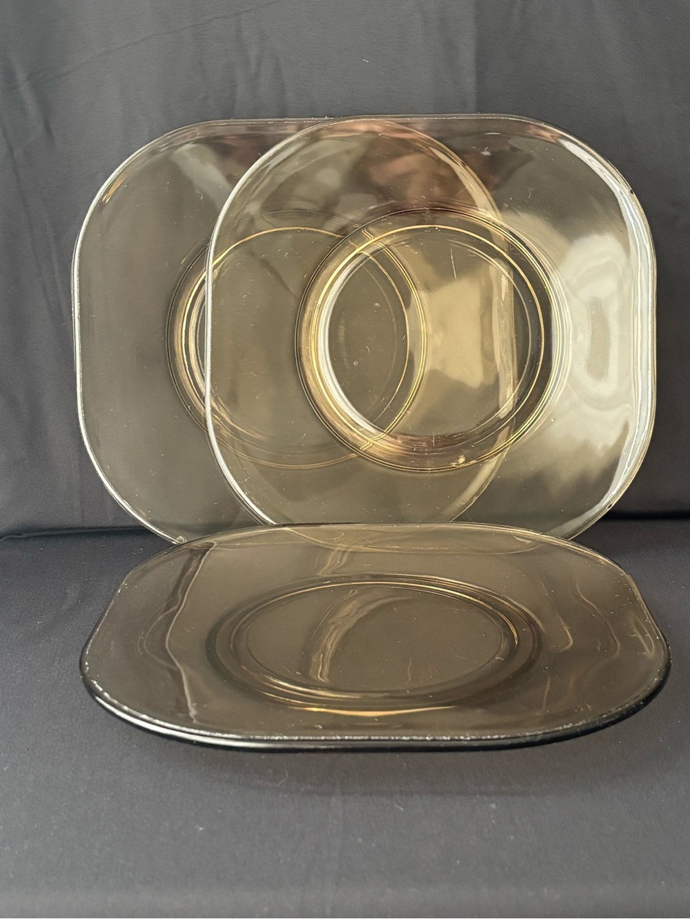 VTG Joe Colombo Arno Square Plates - Set of 3 Smokey Glass MCM Dinnerware